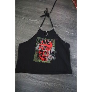 Social Collision More Punk Than You Skull Halter Top Black Studded O-Ring Size 3